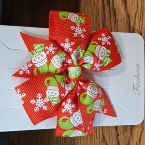 Festive Red Snowman Hair Bow